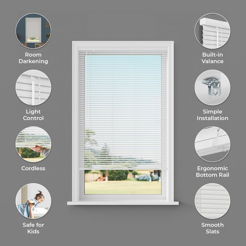 Lumino Room Darkening Cordless Mini Blind - 23" W x 64" L - White, Over 1,400 Custom Sizes Starting at 9.97, Durable 1" Vinyl Slats, Smooth Lift Operation, Horizontal Window Shades by Lumino - Image 2